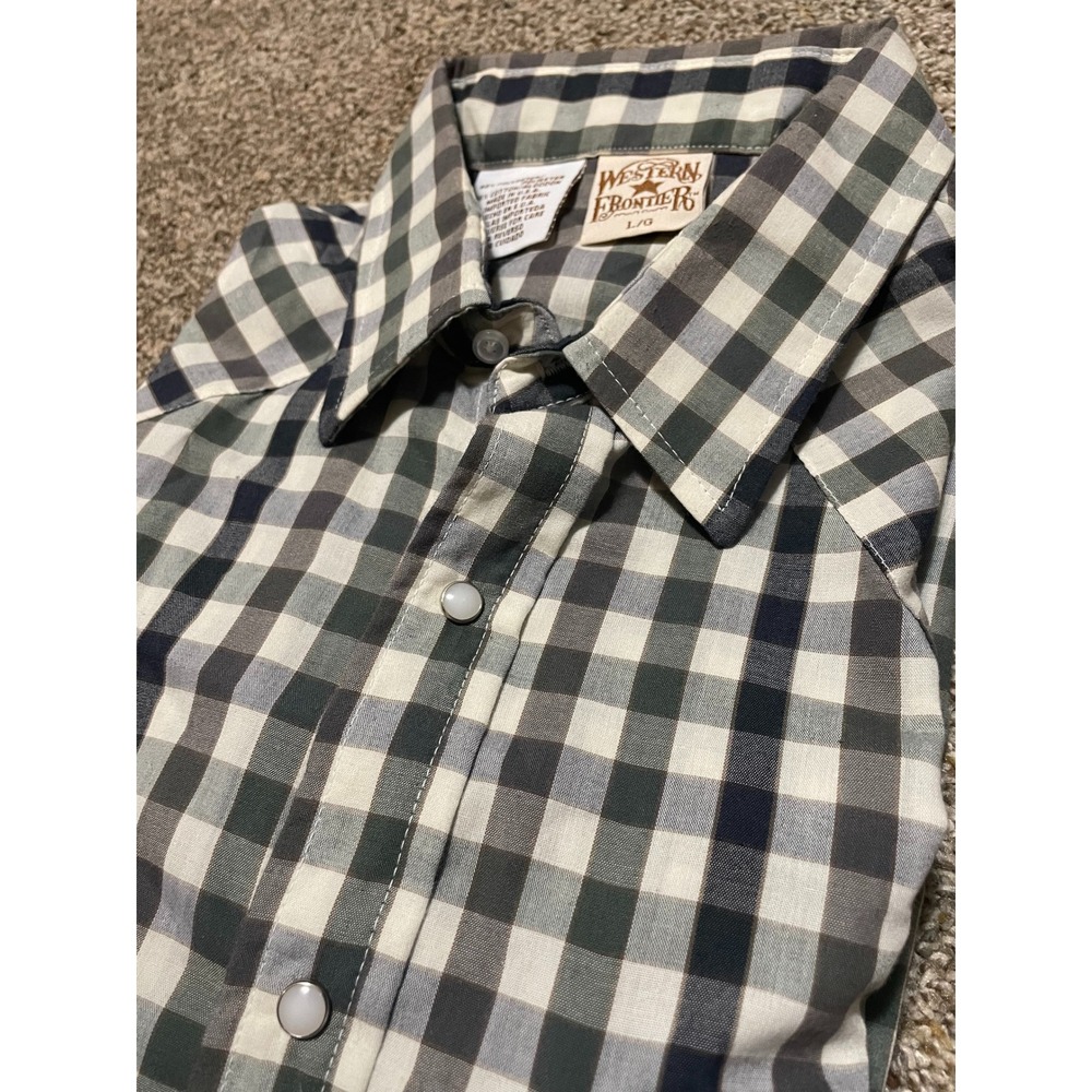 Western Frontier Mens Green Buffalo Check Pearl Snap Western Shirt Large Usa